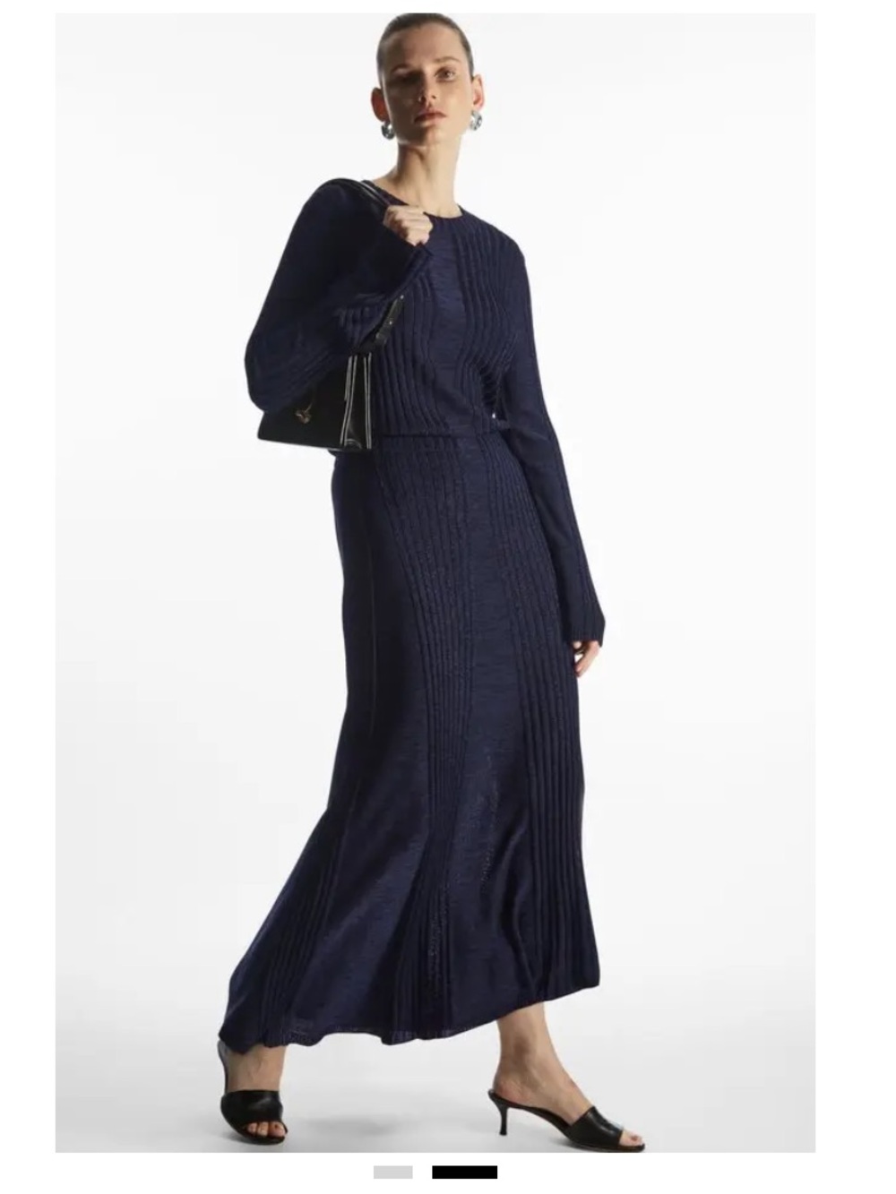 COS Flare Ribbed Panel Midi Skirt Blue